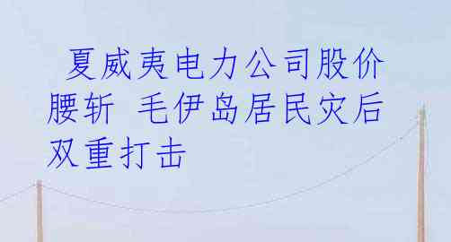  夏威夷电力公司股价腰斩 毛伊岛居民灾后双重打击