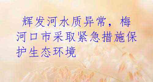  辉发河水质异常，梅河口市采取紧急措施保护生态环境