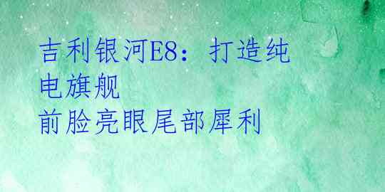 吉利银河E8：打造纯电旗舰 前脸亮眼尾部犀利