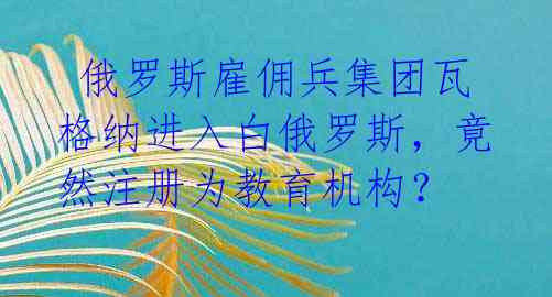  俄罗斯雇佣兵集团瓦格纳进入白俄罗斯，竟然注册为教育机构？