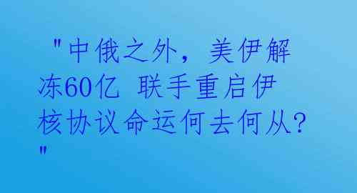  "中俄之外，美伊解冻60亿 联手重启伊核协议命运何去何从?"