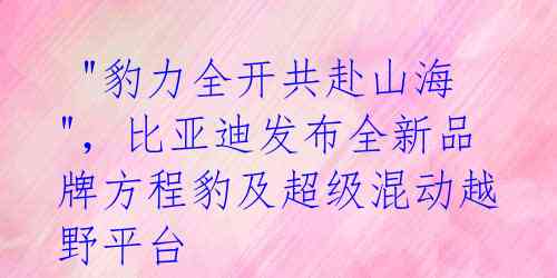  "豹力全开共赴山海"，比亚迪发布全新品牌方程豹及超级混动越野平台