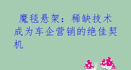  魔毯悬架：稀缺技术成为车企营销的绝佳契机