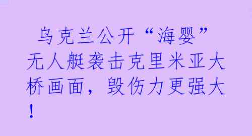  乌克兰公开“海婴”无人艇袭击克里米亚大桥画面，毁伤力更强大！