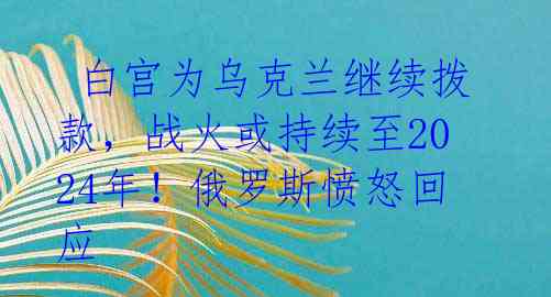  白宫为乌克兰继续拨款，战火或持续至2024年！俄罗斯愤怒回应