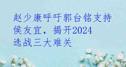 赵少康呼吁郭台铭支持侯友宜，揭开2024选战三大难关