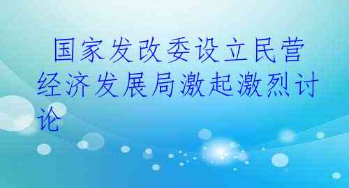  国家发改委设立民营经济发展局激起激烈讨论