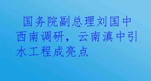  国务院副总理刘国中西南调研，云南滇中引水工程成亮点