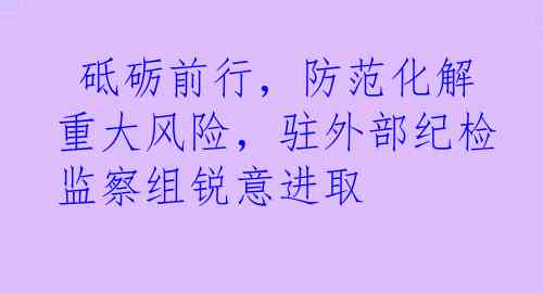  砥砺前行，防范化解重大风险，驻外部纪检监察组锐意进取