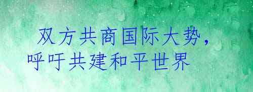  双方共商国际大势，呼吁共建和平世界