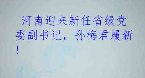  河南迎来新任省级党委副书记，孙梅君履新! 