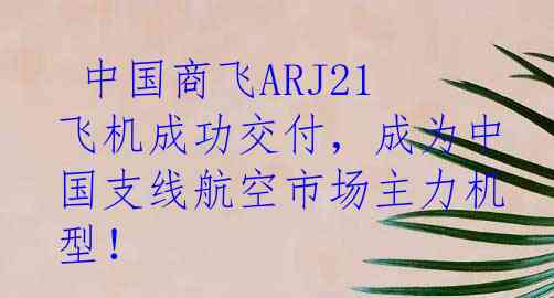  中国商飞ARJ21飞机成功交付，成为中国支线航空市场主力机型！