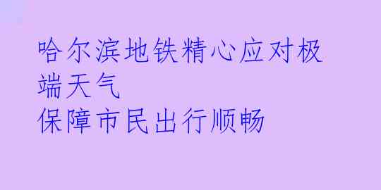 哈尔滨地铁精心应对极端天气 保障市民出行顺畅