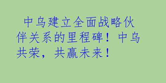  中乌建立全面战略伙伴关系的里程碑！中乌共荣，共赢未来！