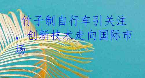  竹子制自行车引关注，创新技术走向国际市场