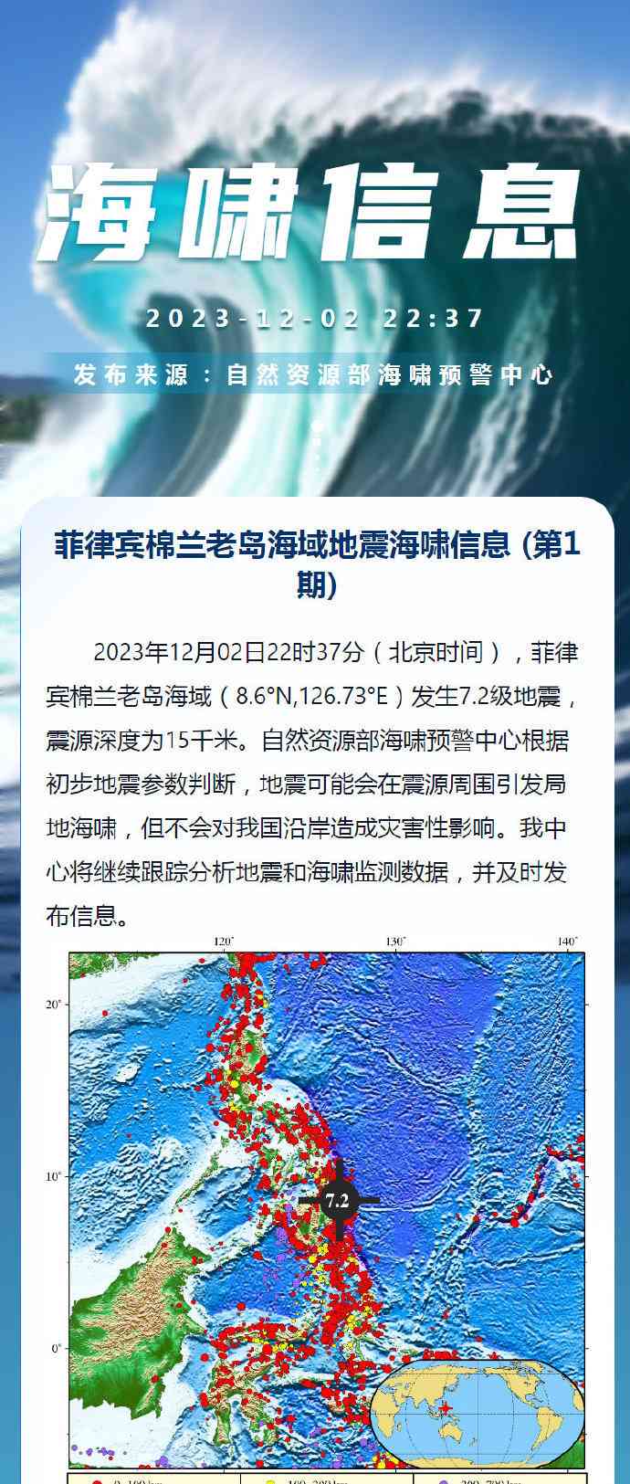  菲律宾棉兰老岛海域7.2级地震，我国沿岸安全无虞！