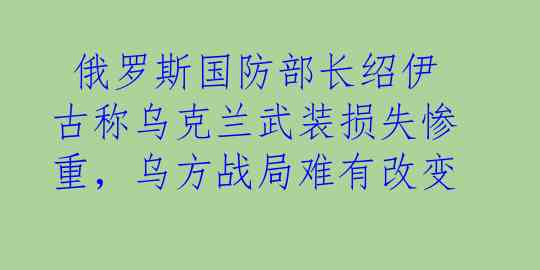  俄罗斯国防部长绍伊古称乌克兰武装损失惨重，乌方战局难有改变