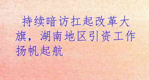  持续暗访扛起改革大旗，湖南地区引资工作扬帆起航