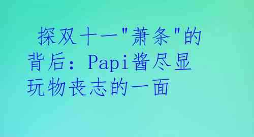  探双十一"萧条"的背后：Papi酱尽显玩物丧志的一面