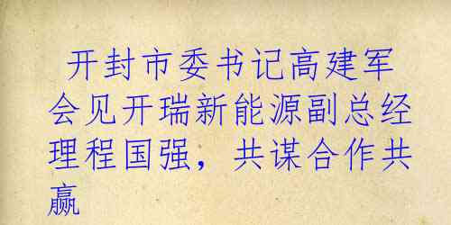  开封市委书记高建军会见开瑞新能源副总经理程国强，共谋合作共赢