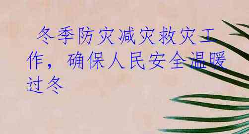  冬季防灾减灾救灾工作，确保人民安全温暖过冬