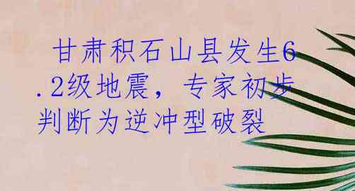  甘肃积石山县发生6.2级地震，专家初步判断为逆冲型破裂