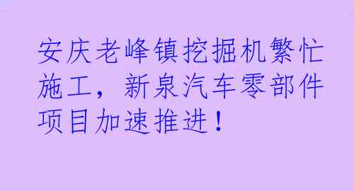 安庆老峰镇挖掘机繁忙施工，新泉汽车零部件项目加速推进！