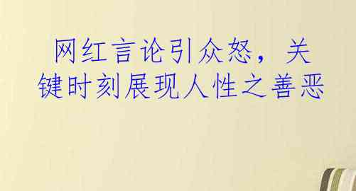  网红言论引众怒，关键时刻展现人性之善恶