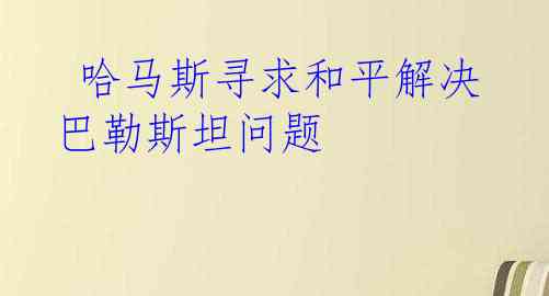  哈马斯寻求和平解决巴勒斯坦问题