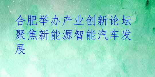  合肥举办产业创新论坛 聚焦新能源智能汽车发展