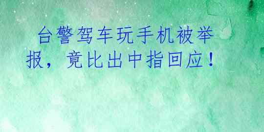  台警驾车玩手机被举报，竟比出中指回应！