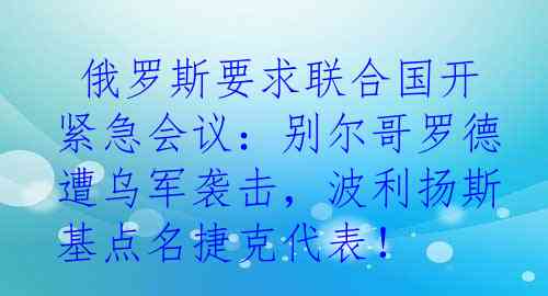  俄罗斯要求联合国开紧急会议：别尔哥罗德遭乌军袭击，波利扬斯基点名捷克代表！