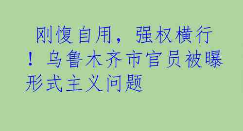  刚愎自用，强权横行！乌鲁木齐市官员被曝形式主义问题