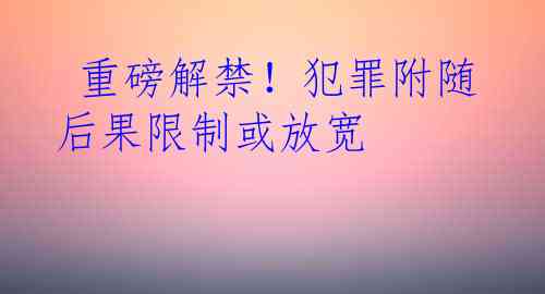  重磅解禁！犯罪附随后果限制或放宽