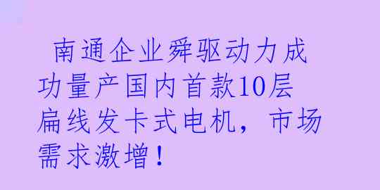  南通企业舜驱动力成功量产国内首款10层扁线发卡式电机，市场需求激增！