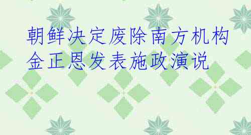  朝鲜决定废除南方机构 金正恩发表施政演说