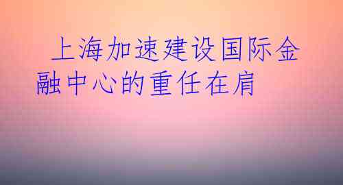  上海加速建设国际金融中心的重任在肩