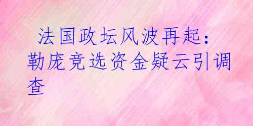  法国政坛风波再起：勒庞竞选资金疑云引调查