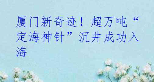 厦门新奇迹！超万吨“定海神针”沉井成功入海