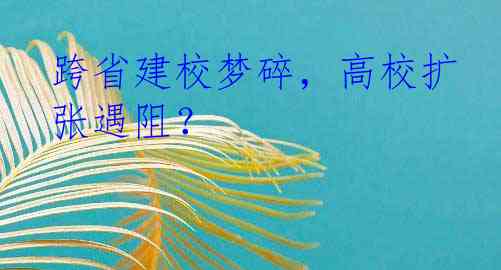 跨省建校梦碎，高校扩张遇阻？