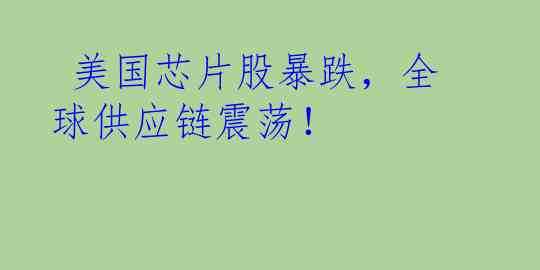  美国芯片股暴跌，全球供应链震荡！