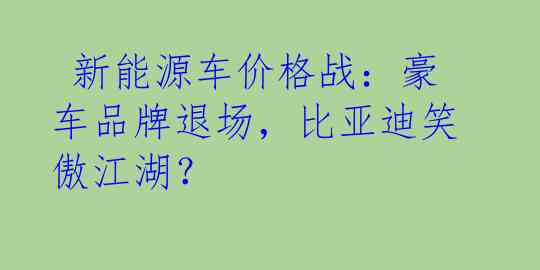  新能源车价格战：豪车品牌退场，比亚迪笑傲江湖？