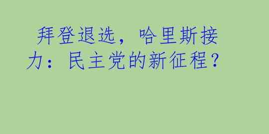  拜登退选，哈里斯接力：民主党的新征程？