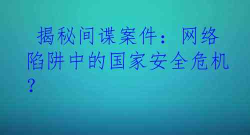  揭秘间谍案件：网络陷阱中的国家安全危机？