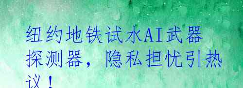 纽约地铁试水AI武器探测器，隐私担忧引热议！