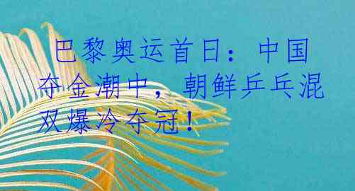  巴黎奥运首日：中国夺金潮中，朝鲜乒乓混双爆冷夺冠！