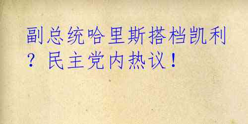 副总统哈里斯搭档凯利？民主党内热议！