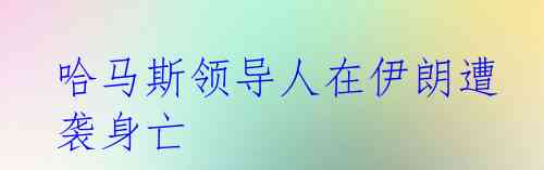 哈马斯领导人在伊朗遭袭身亡