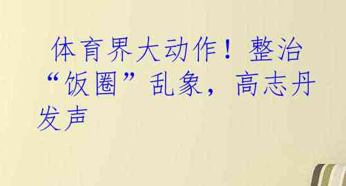  体育界大动作！整治“饭圈”乱象，高志丹发声