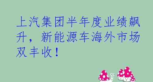 上汽集团半年度业绩飙升，新能源车海外市场双丰收！